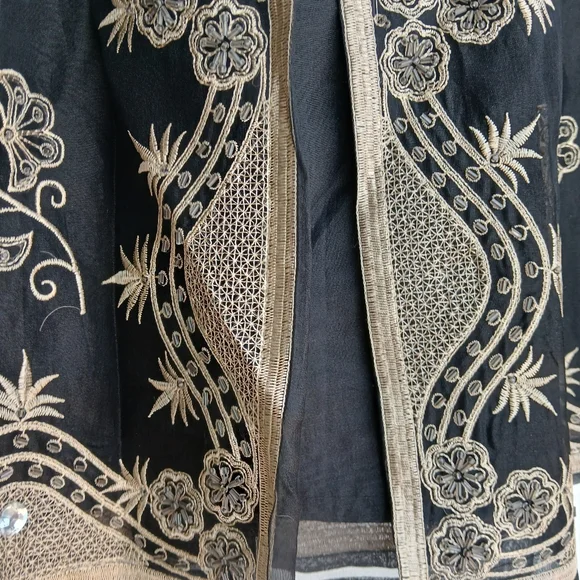 Carole Little 100% silk skirt Black & Gold beads with embroidery Size 6 EUC - Picture 3 of 9